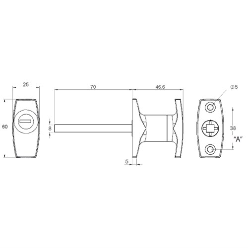T Handle - Front Fixing Anticlockwise - 25mm x 60mm 